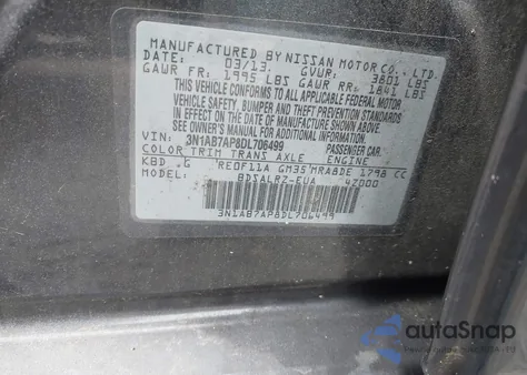 2013 Nissan Sentra Sr from USA, damaged, VIN 3N1AB7AP8DL706499